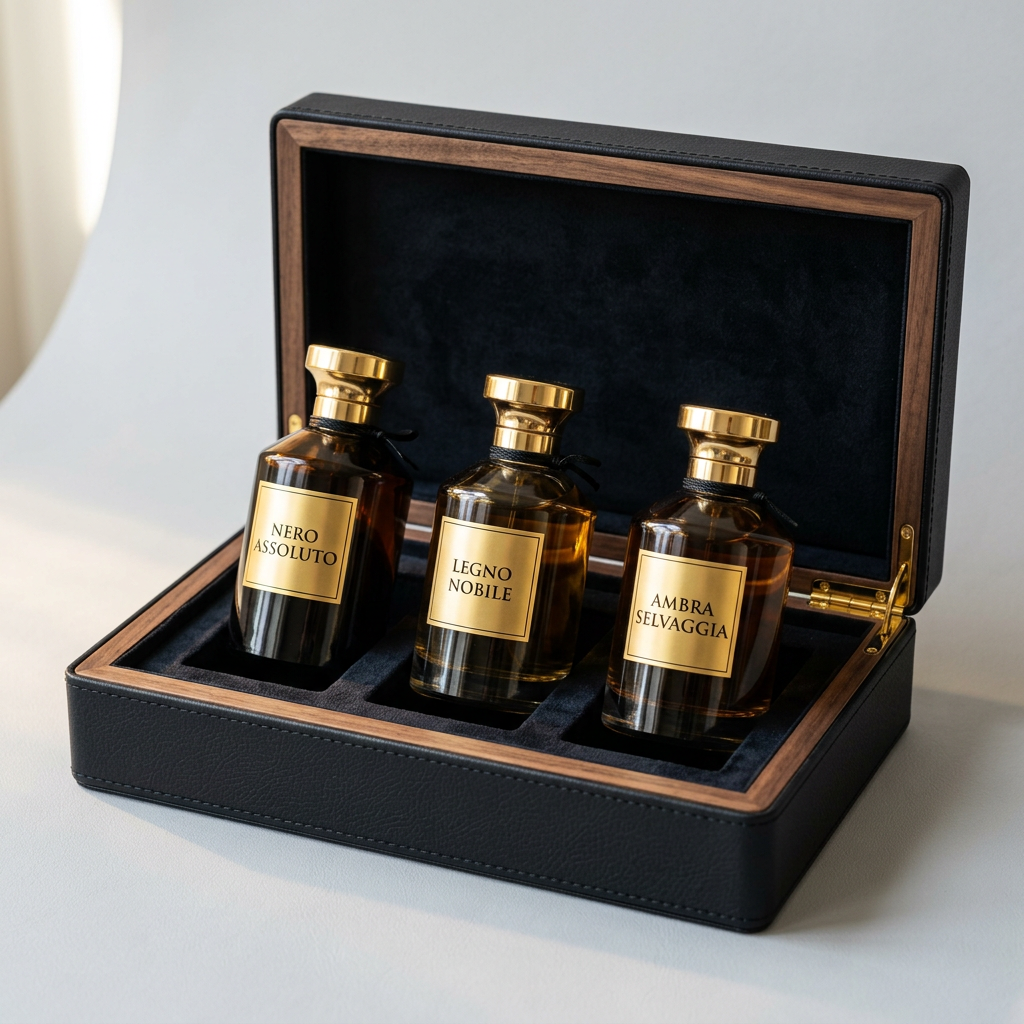Cofanetto 3 Profumi Uomo – Nero Assoluto + Legno Nobile + Ambra Selvaggia (3 x 100 ml)