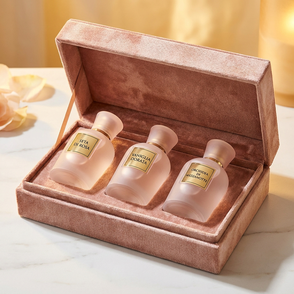 Cofanetto 3 Profumi Donna – Seta di Rosa + Vaniglia Dorata + Orchidea di Mezzanotte (3 x 100 ml)