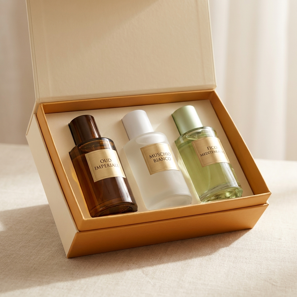 Cofanetto 3 Profumi – Oud Imperiale + Muschio Bianco + Fico Mediterraneo (3 x 100 ml)