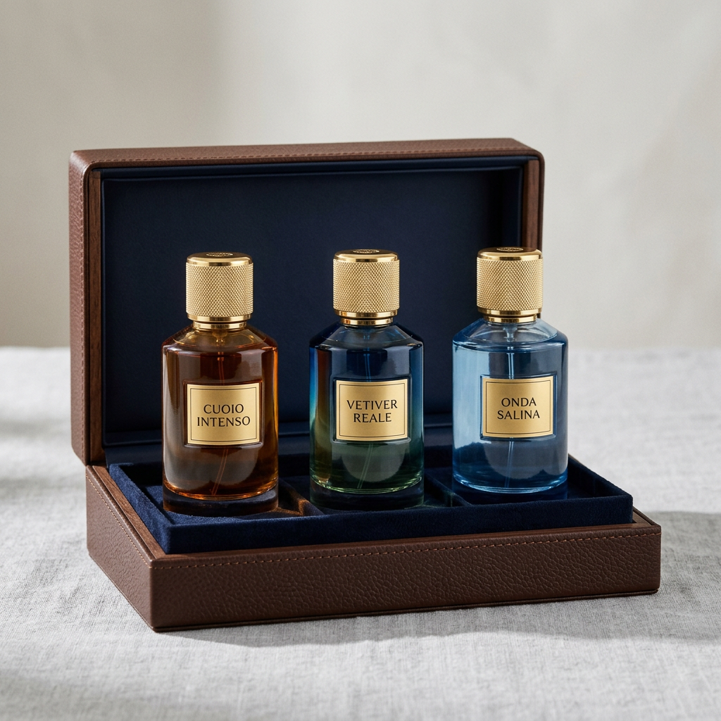 Cofanetto 3 Profumi Uomo – Cuoio Intenso + Vetiver Reale + Onda Salina (3 x 100 ml)